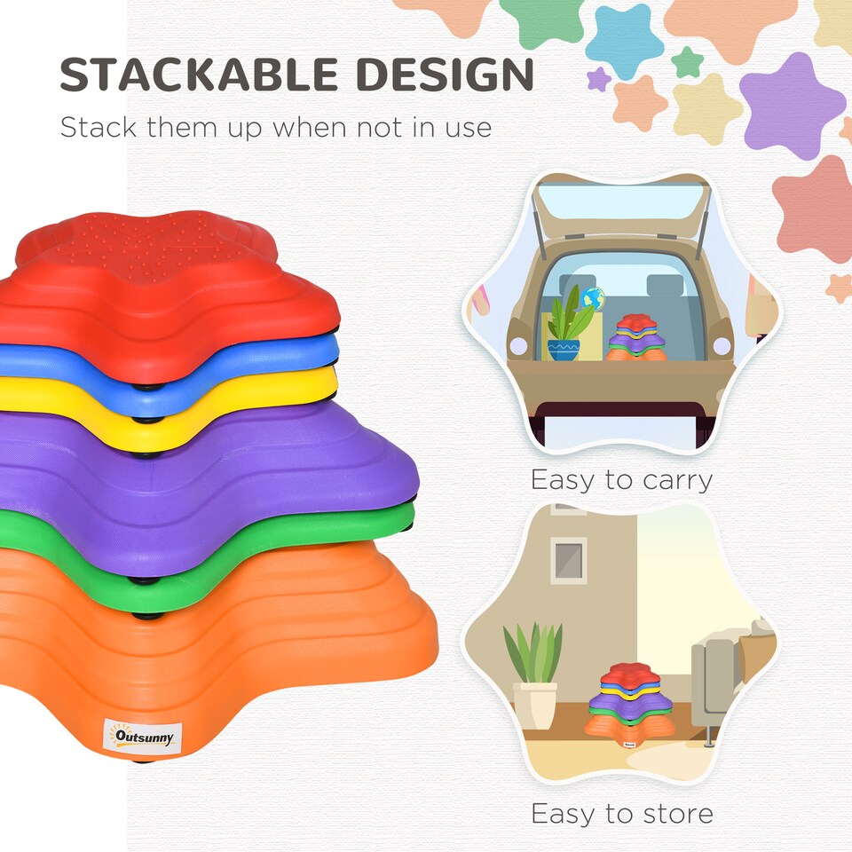 image 1 of Outsunny 6-Piece Balance Stepping Stones Stackable Non-slip Obstacle Course