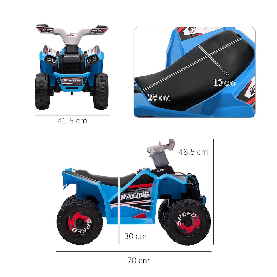 image 1 of HOMCOM 6V Electric Quad Bike Kids Ride On All Terrain Vehicle with Forward Backward Function, for Ages 18-36 Months - Blue