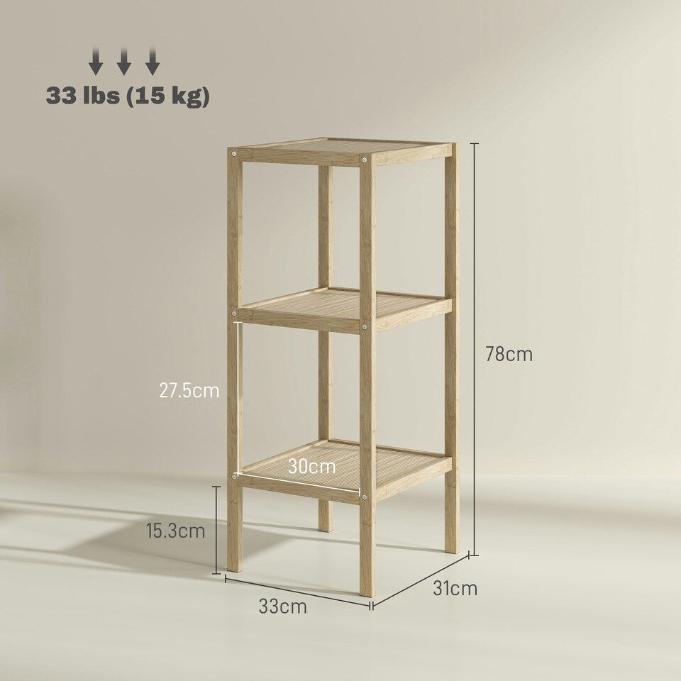 image 1 of HOMCOM 3 or 4-Tier Bathroom Storage Shelving Unit Bamboo Shelves Yellow