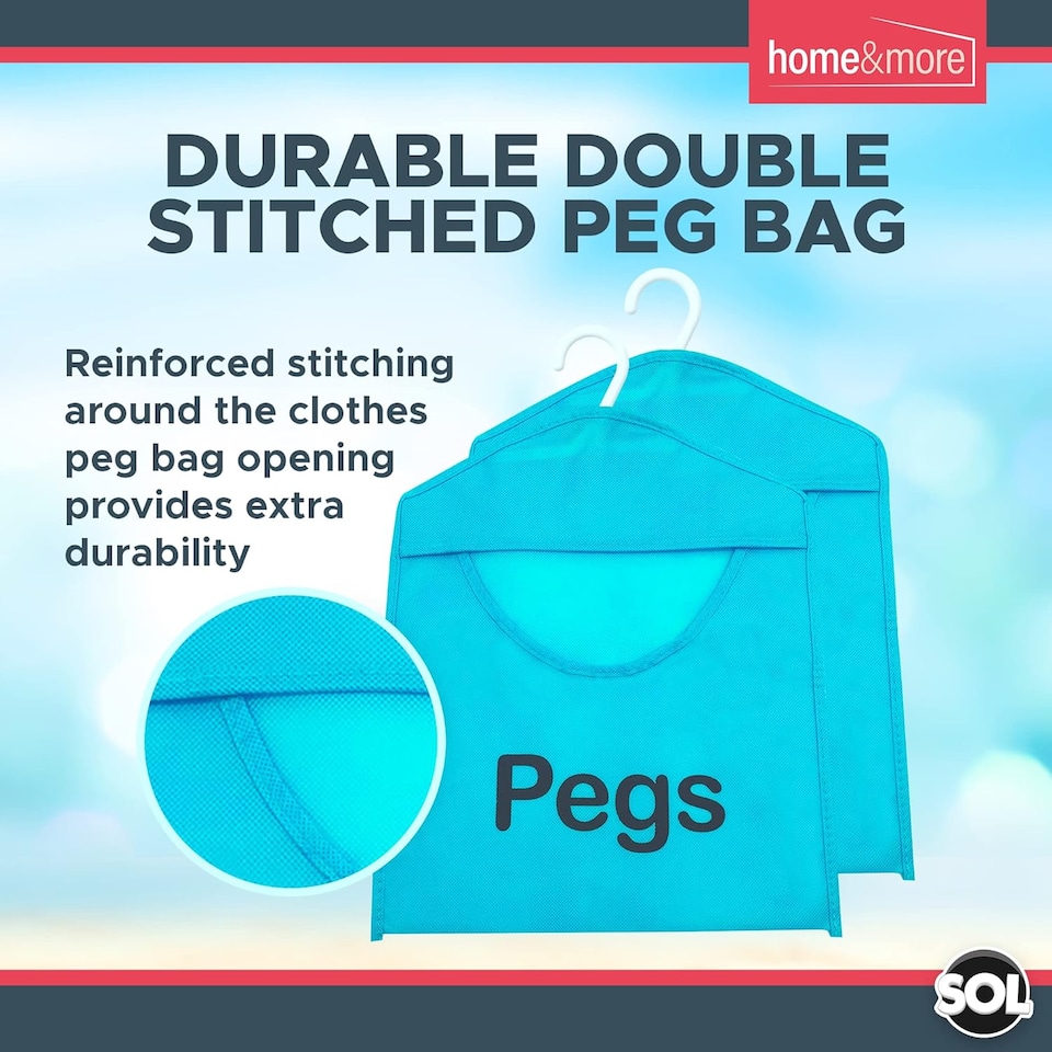 image 1 of 2pk Hanging Peg Bags 39×28cm – Clothes Clip Holders with Hanger, Washable Double-Stitched Reusable Laundry Organisers for Washing Lines