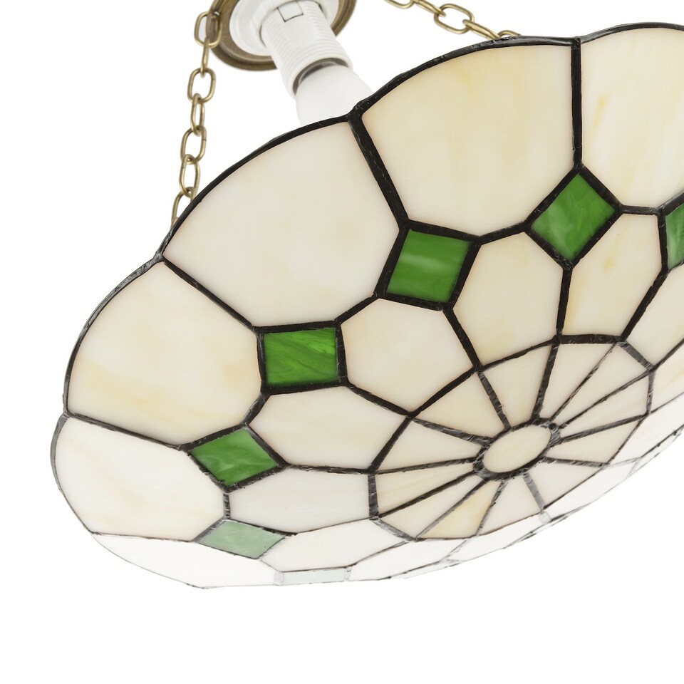 image 1 of Classic Amber Stained Glass Tiffany Pendant Lighting Shade with Green Diamonds | Green | Green | 1