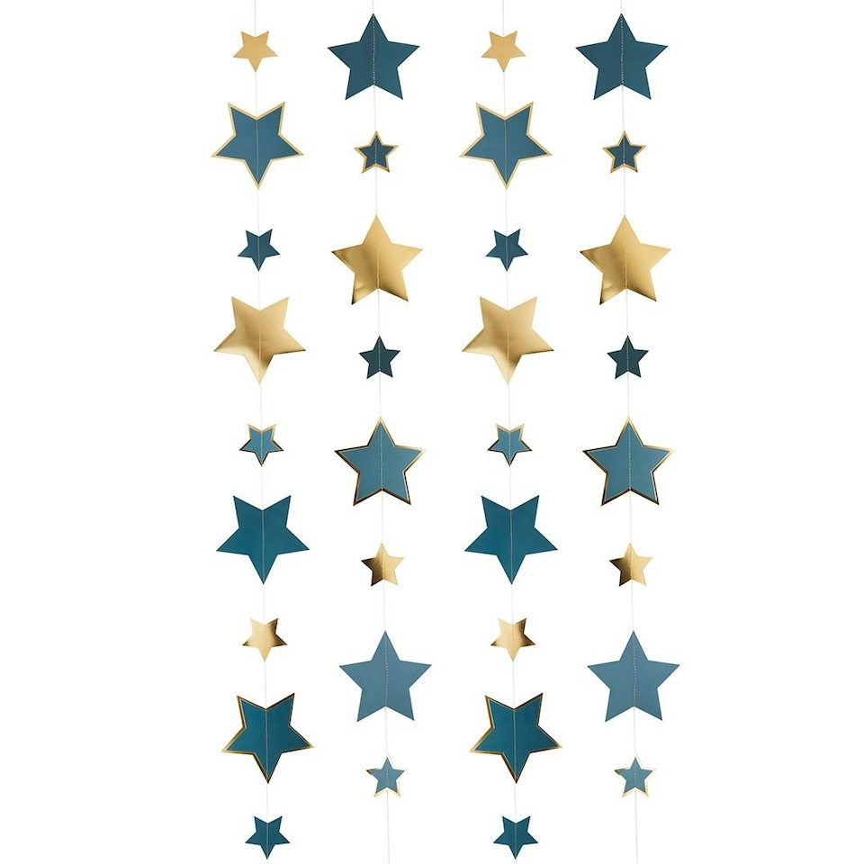 image 1 of Gold & Teal Trailing Star Hanging Decorations 5m