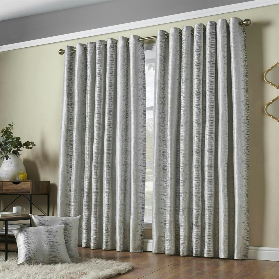 image 1 of Reflect Ring Top Lined Curtains - 117cm x 137cm - Silver