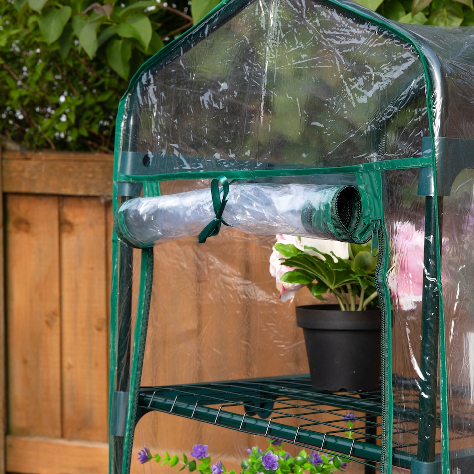 image 1 of 1.3m x 0.5m 4 Tier Greenhouse with Steel Frame and Removable PVC Cover