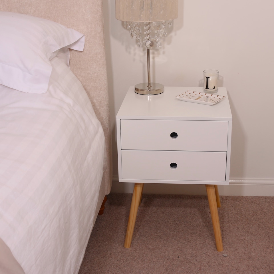image 1 of Options Scandia 2 Drawer Nightstand - Stylish Two Tone Bedside Table for Small Spaces | White | White | One Size | 1