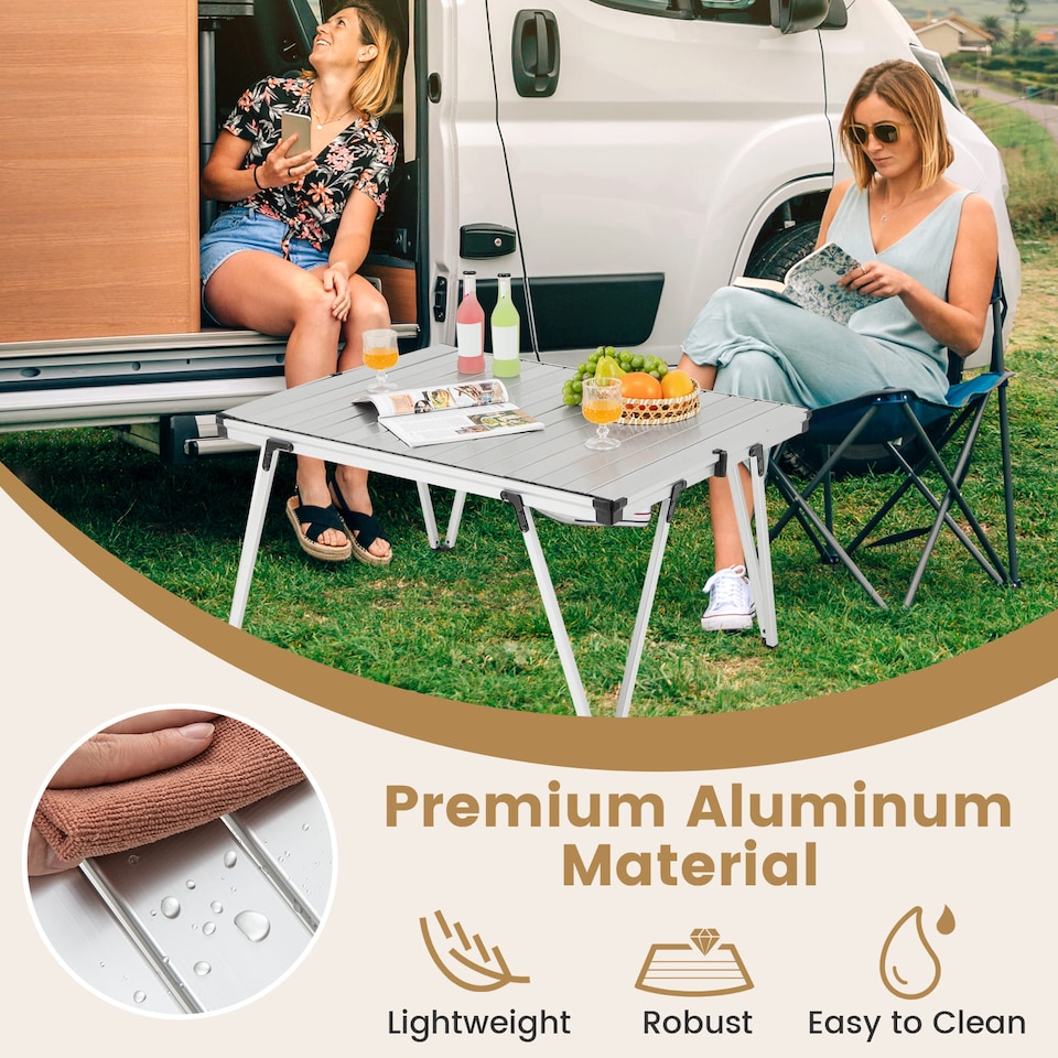 image 1 of COSTWAY Folding Camping Table Picnic Table w/ Storage Bag | Silver