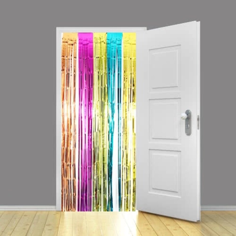 image 1 of Multi-Colour Foil Door Curtain Backdrop 92cm x 244cm - Pack of 10