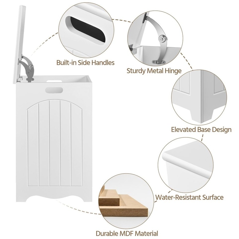 image 1 of Yaheetech Square Wooden Laundry Basket with Hinged Lid White White