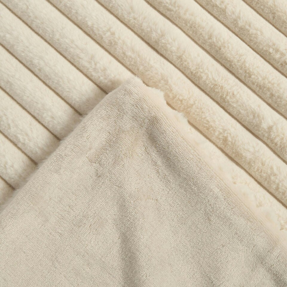 image 1 of OHS Faux Fur Rib Fleece Blanket, 125x150cm - Natural
