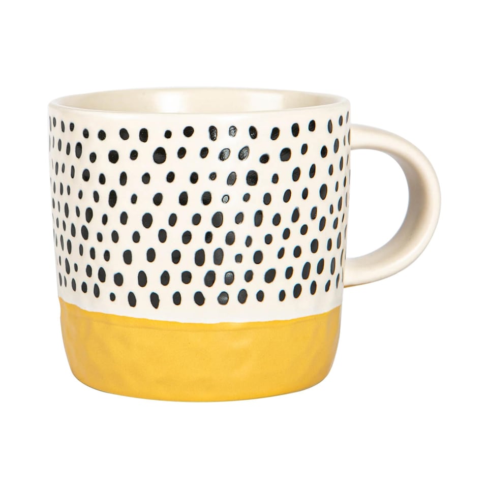 image 1 of Nicola Spring Ceramic Dipped Dots Coffee Mugs - 385ml - Mustard - Pack of 6 | Yellow | Mustard