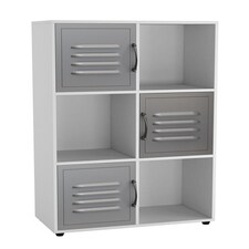 6-Cube Shelving Unit With Metal Doors | White | White & Grey | 1