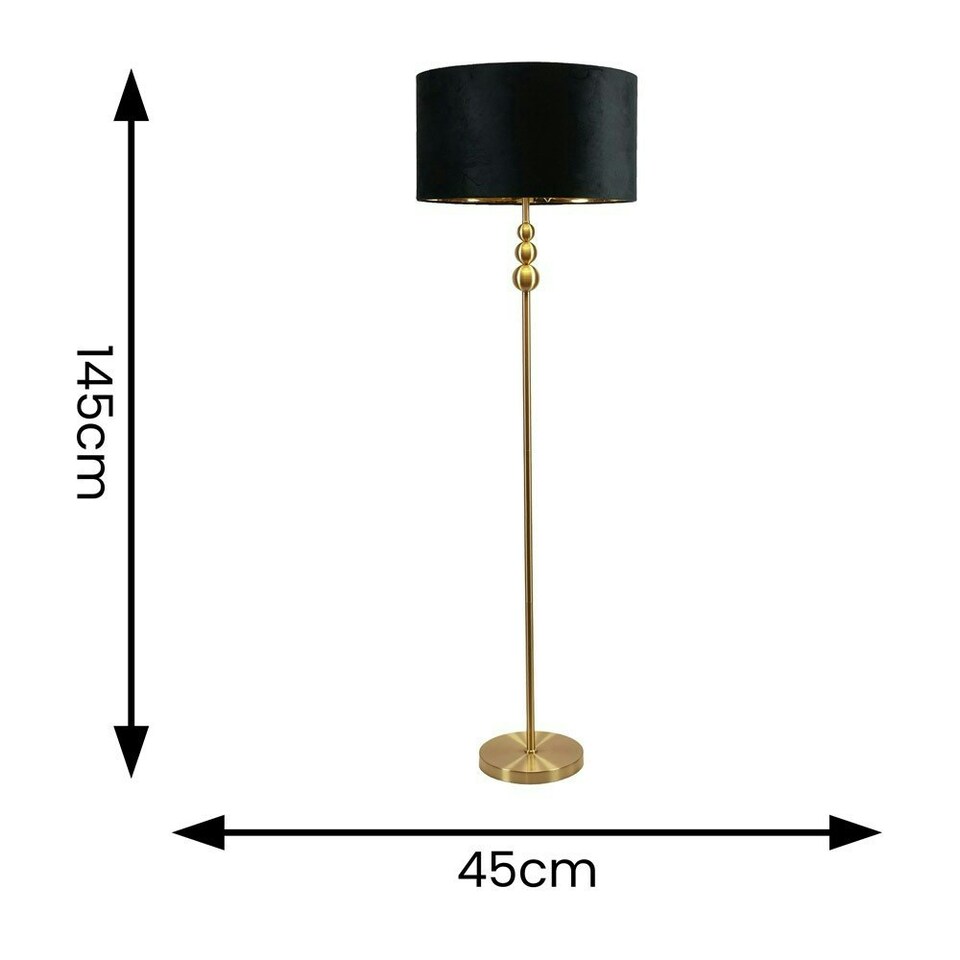 image 1 of ValueLights Marissa Gold Stacked Ball Floor Lamp with Black Velvet with Gold Inner Shade