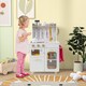 image 4 of COSTWAY Kids Kitchen Set Wooden Pretend Play Kitchen with Stoves & Sink-White