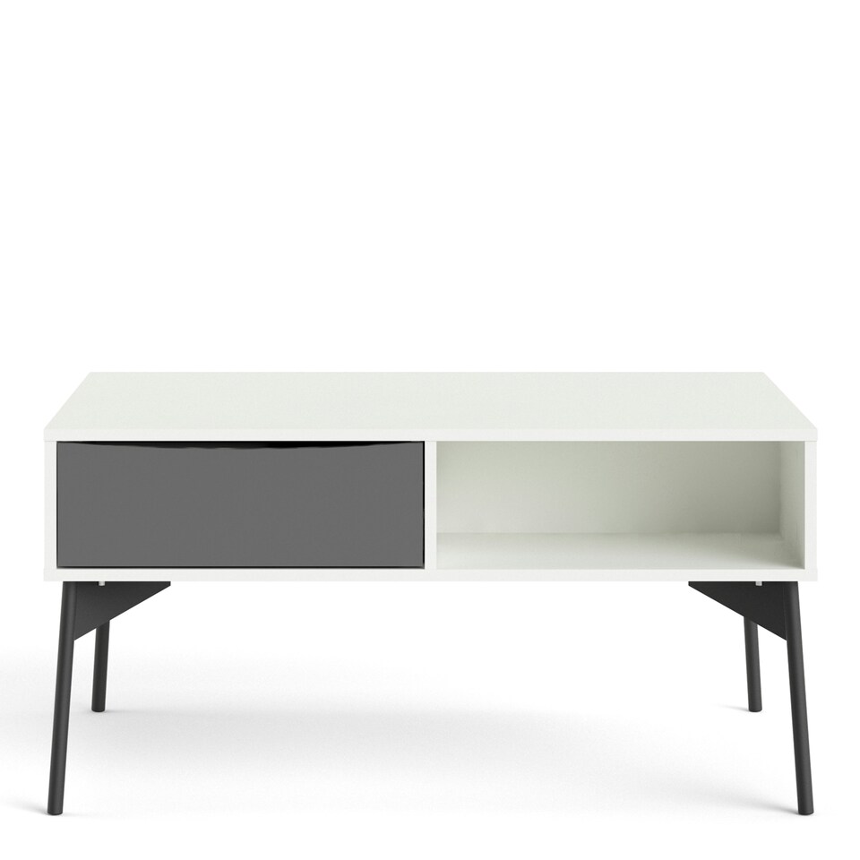image 1 of Fur Coffee Table with 1 Drawer in Grey and White