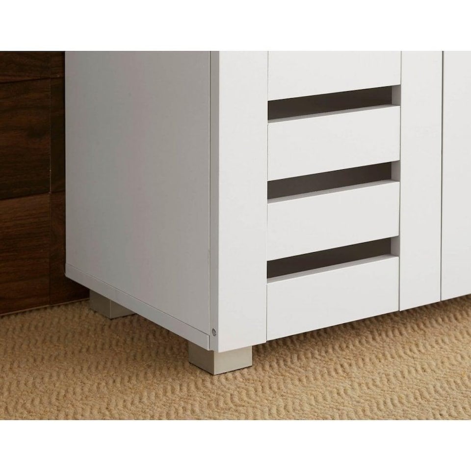 image 1 of Oslo 2 Door Wooden Shoe Storage Cabinet Rack Stand Cupboard Slatted Doors | White