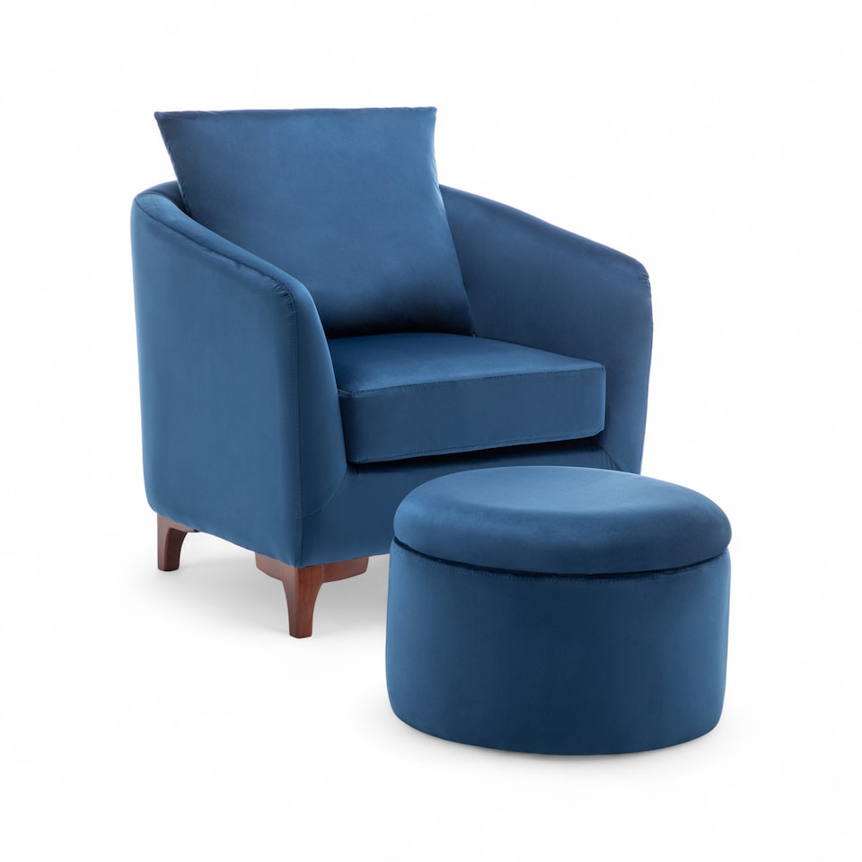 image 1 of Velvet Blue Angela Accent Tub Chair with Ottoman