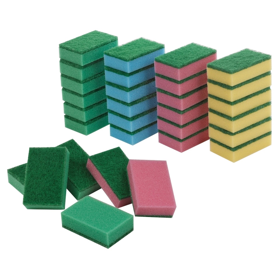 image 1 of Sponge Scouring Pads Washing Up Kitchen Pan Dishes Household Cleaning | Multi | Number of Pads: 30 | 30