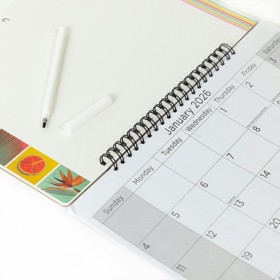 image 1 of 2026 Monthly Memo Board Calendar & Pen Tropical Design