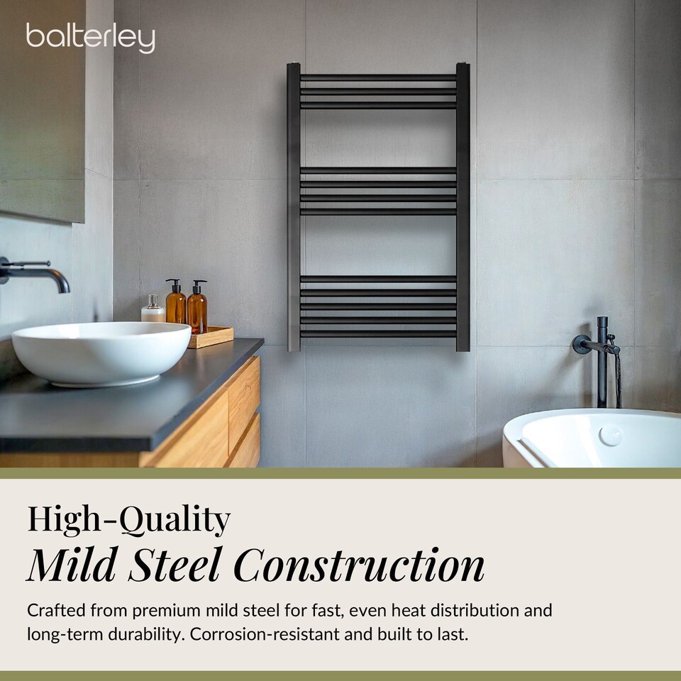 image 1 of Balterley Straight Heated Heated Towel Rail Radiator, 542W | Black | Matt Black