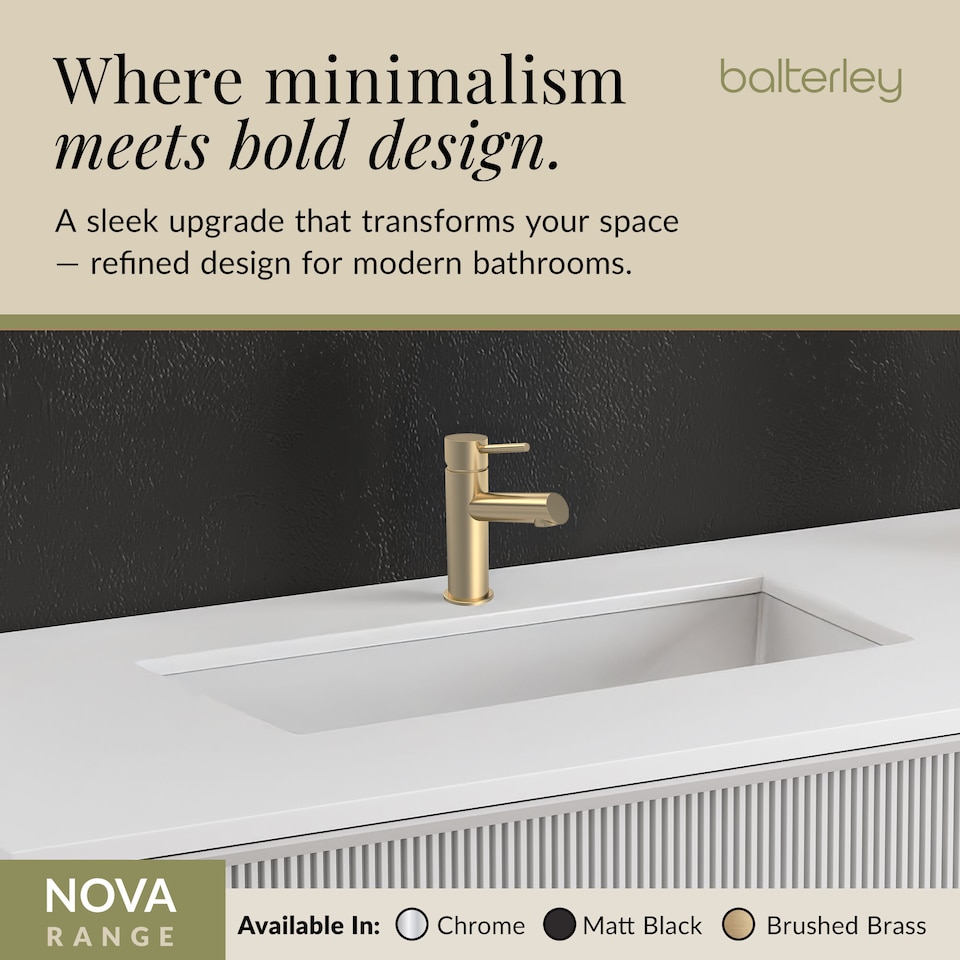 image 1 of Balterley Nova Modern Bathroom Mono Basin Mixer with Coordinating Push Button Waste | Copper | Brushed Brass | 1