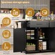 image 4 of VILUXE Mobile Kitchen Island with Foldable Worktop, 2 Drawers, Adjustable Shelves, Towel Rail, Wheels and Solid Wood Feet, Black and Natural