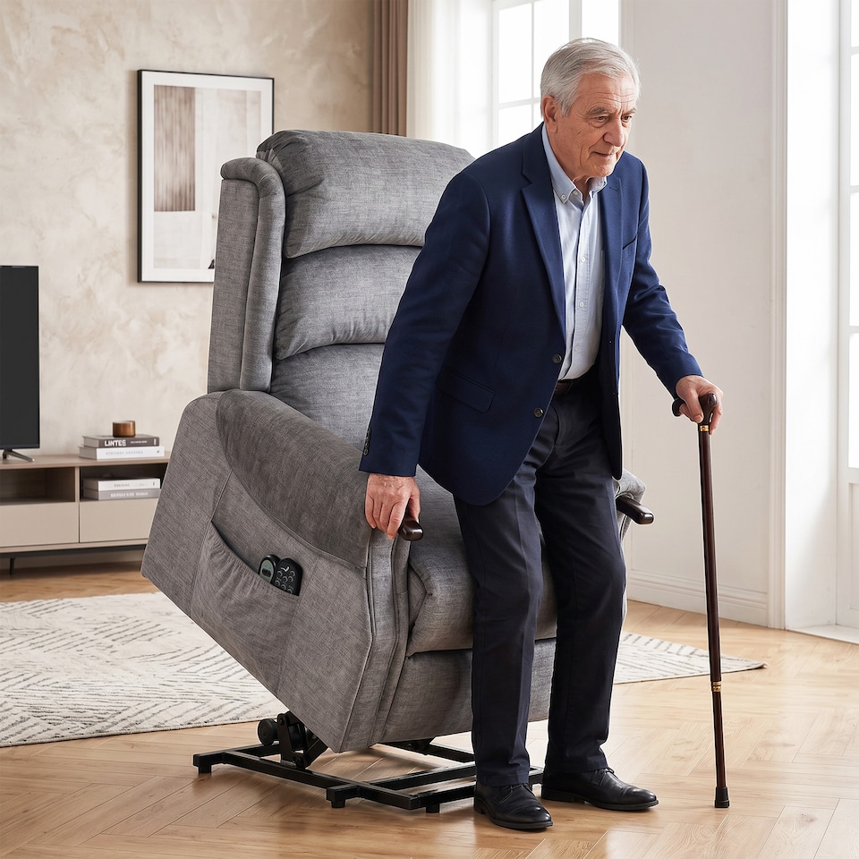 image 1 of HOMCOM Power Lift Recliner Chair with Vibration and Heat, Wood Grip