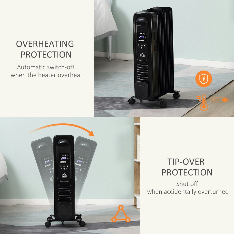image 1 of HOMCOM Oil Filled Radiator Space Heater W/3 Heat Settings & Remote Control Black