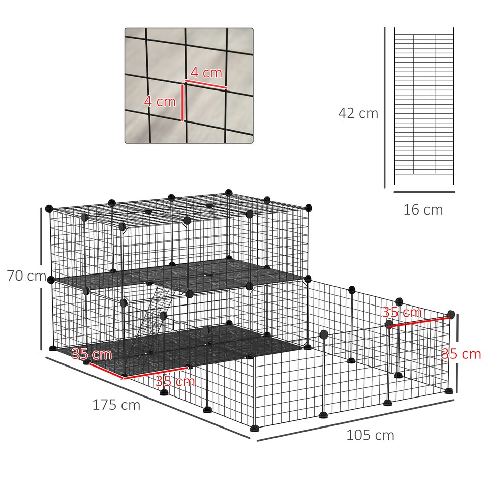 image 1 of PawHut Pet Playpen with Door, Guinea Pigs Metal Mesh Cage, Customizable Fence for Small Animal, Chinchilla, for Indoor and Outdoor Use, with Mallet, Black