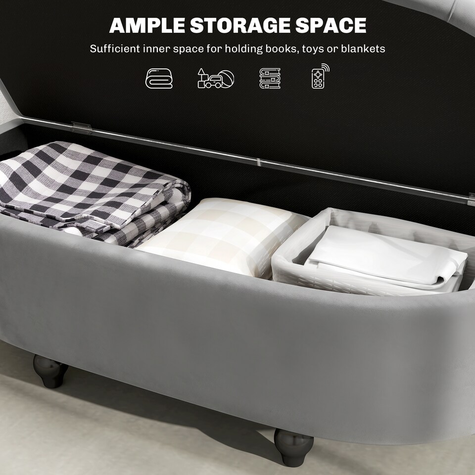 image 1 of HOMCOM Semi-Circle Storage Ottoman Bench Tufted Upholstered Grey