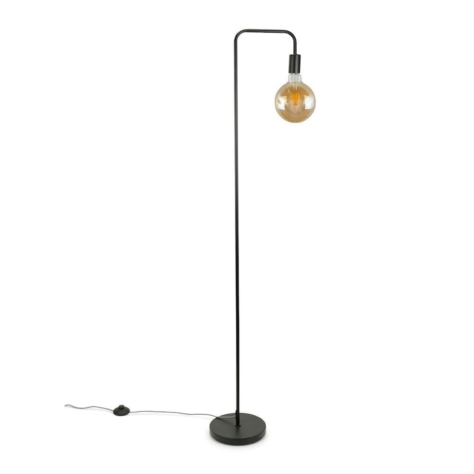 image 1 of ValueLights Bronx Industrial Style Black Metal Curved Stem Floor Lamp - Bulb Included | Black