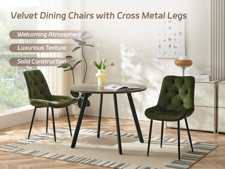 image 1 of SONARA Modern Set of 4 Velvet Dining Chairs with Ergonomic Upholstered Seat | Green | sage green