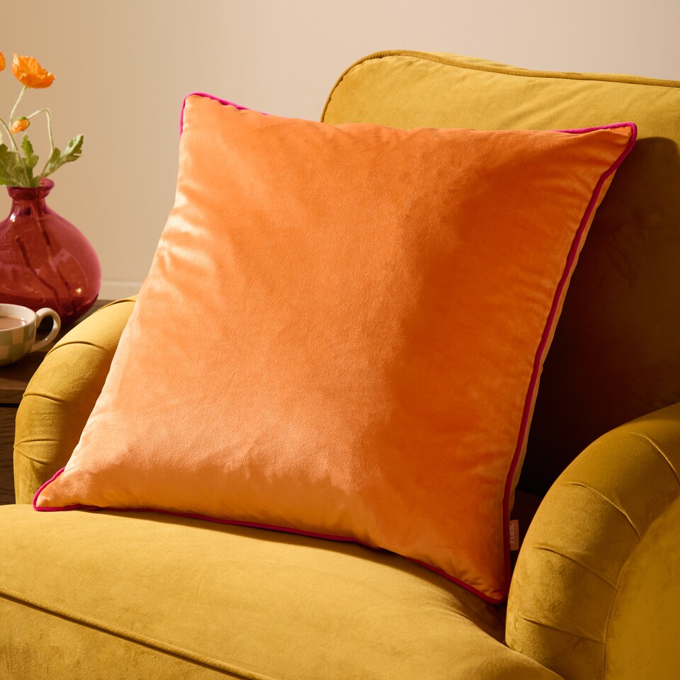 image 1 of Furn Meridian Velvet Cushion, Clementine/Hot Pink, 55 x 55cm