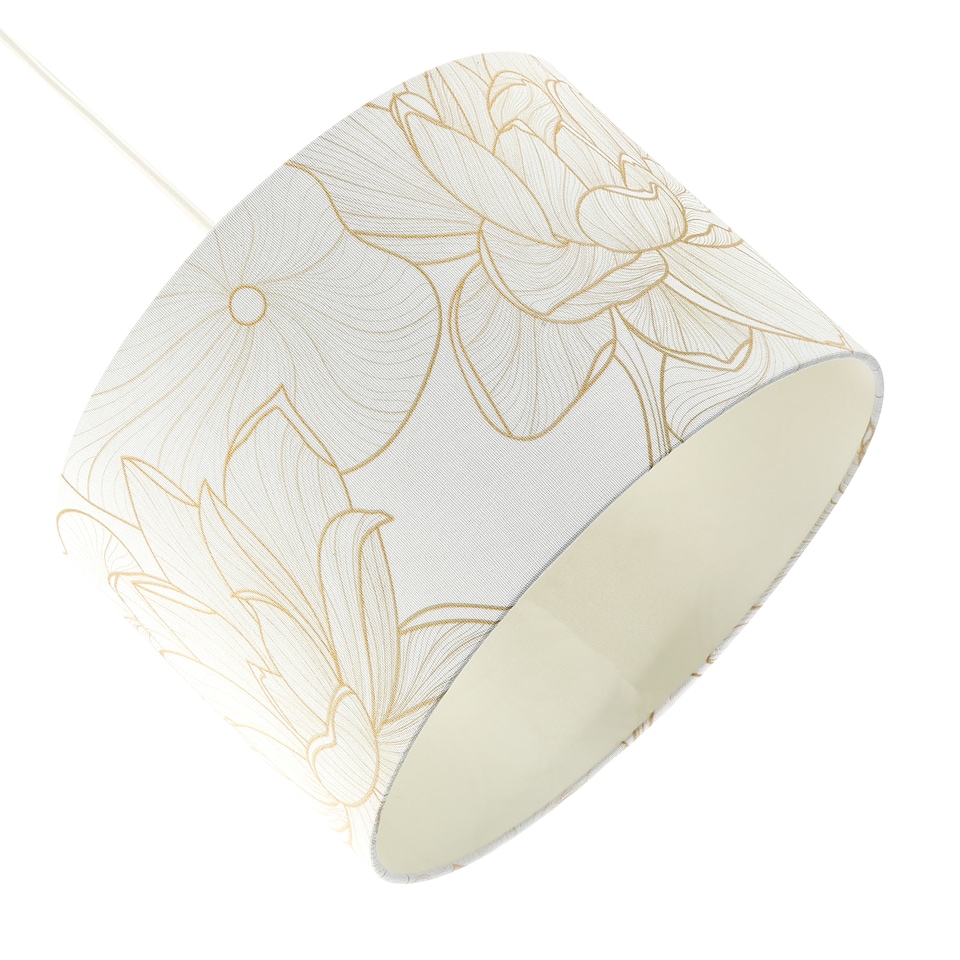 image 1 of Designer Cream Linen Fabric 12 Inch Lampshade with Large Shiny Gold Foil Flowers | Cream