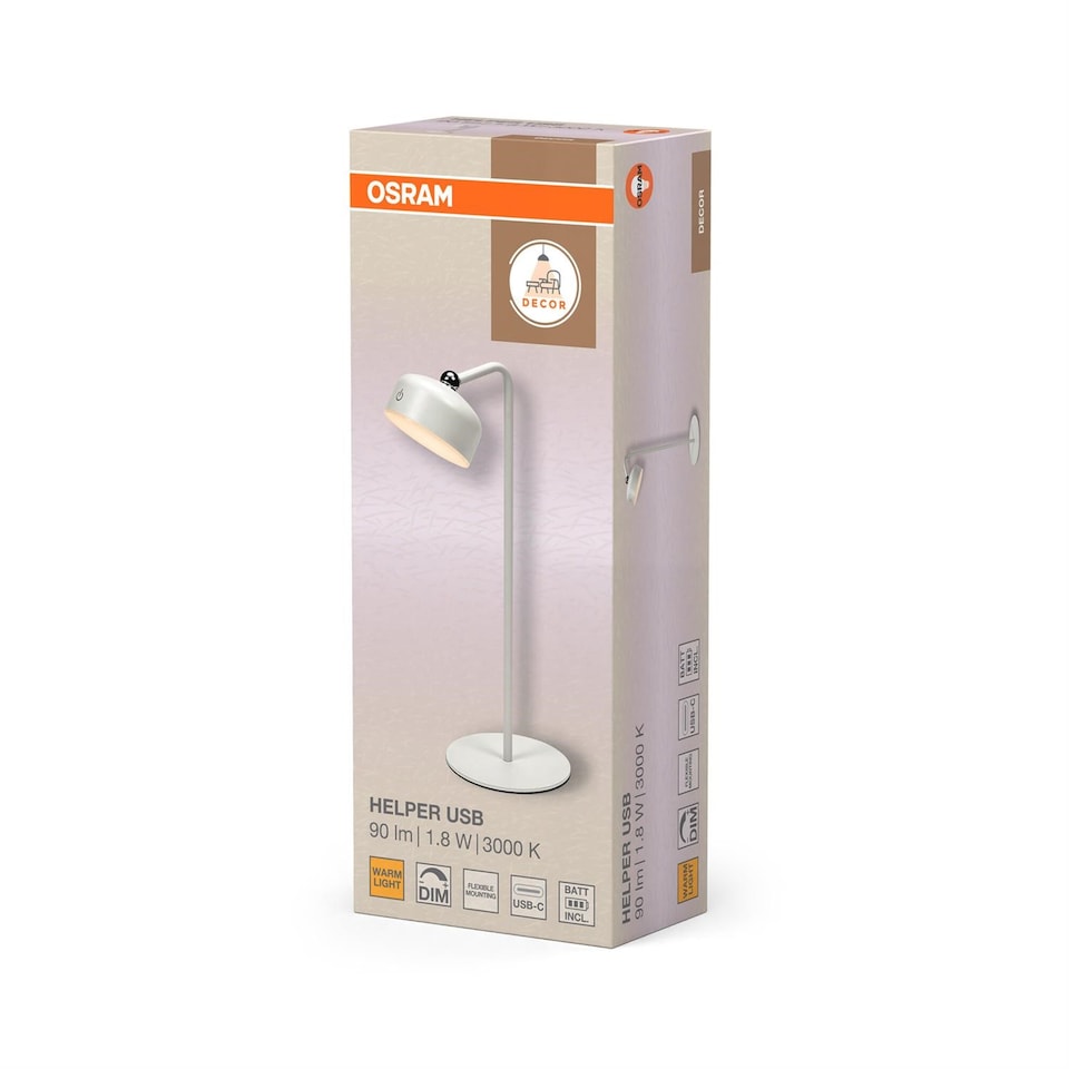 image 1 of Osram Decor Helper Gadget Smart Table Lamp 830 USB White Rechargeable Dimmable | White | White | 1