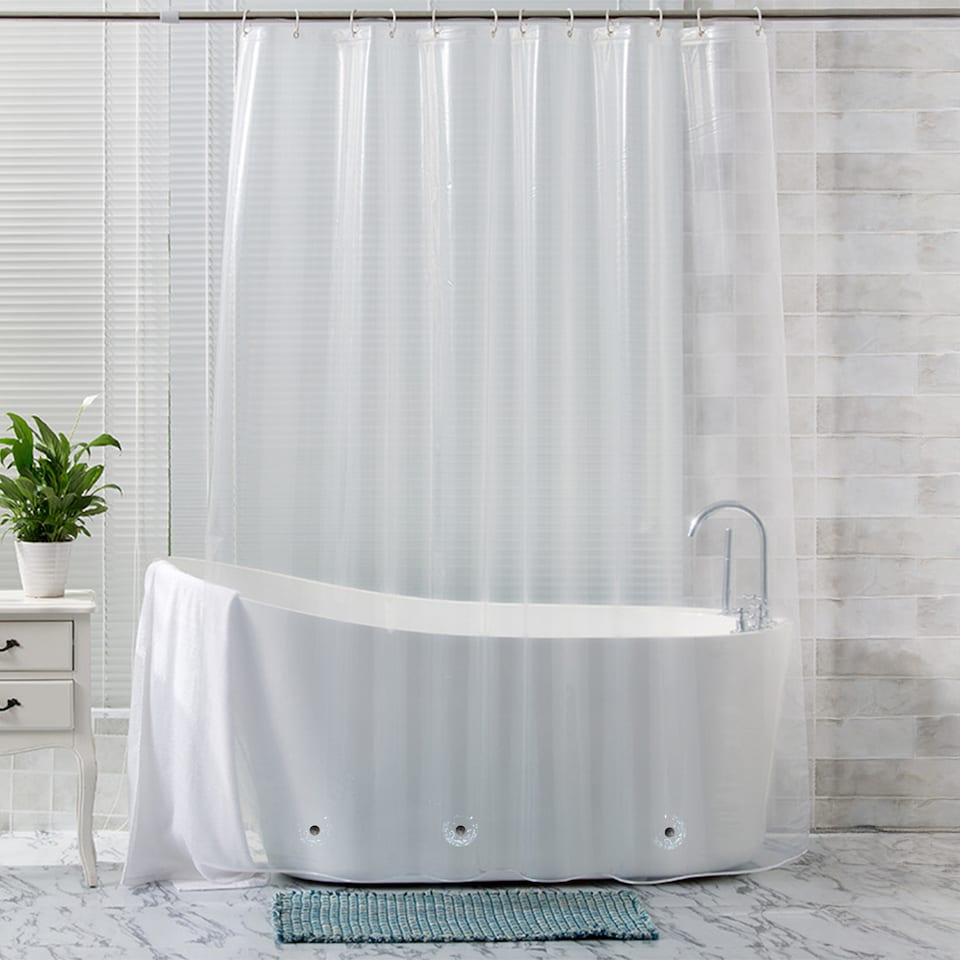 image 1 of PEVA Transparent Bathroom Shower Curtain with 12 Hooks - 180x200cm