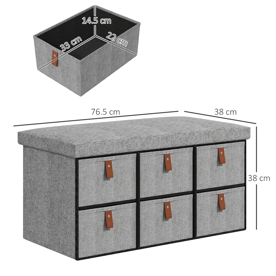 image 1 of HOMCOM Shoe Bench with Seat, Shoe Storage Bench with Cushion and 6 Fabric Drawers for Entryway, Hallway, Living Room, Bedroom, Light Grey | Grey | Light Grey