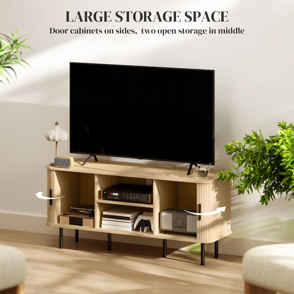image 1 of HOMCOM TV Stand Cabinet for TVs up to 55 Inches, TV Unit with Storage Shelves and Cupboard for Living Room, Oak Tone