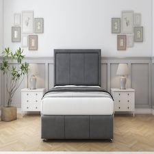 Sloomy Lancaster Armour Coniston Divan Bed With Mattress No Drawers With 54" Floor Standing Headboard & 12" Matching Footboard 2'6 Small Single | Grey | Armour | Small Single | 1