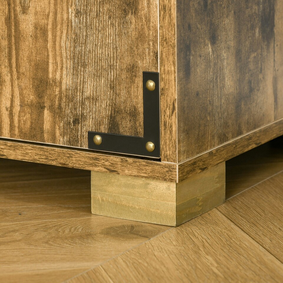 image 1 of HOMCOM Farmhouse 4-Door Cabinet with Storage Shelves for Bedroom Rustic Wood