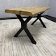 image 2 of Durable Wooden Bench with X-Shaped Iron Legs, Curved Edge for Dining, Work, or Study