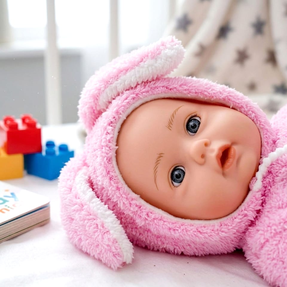 image 1 of BiBi Doll 20" Bunns Baby Doll Girl with Baby Pink Jumpsuit, Sounds & Dummy Toy