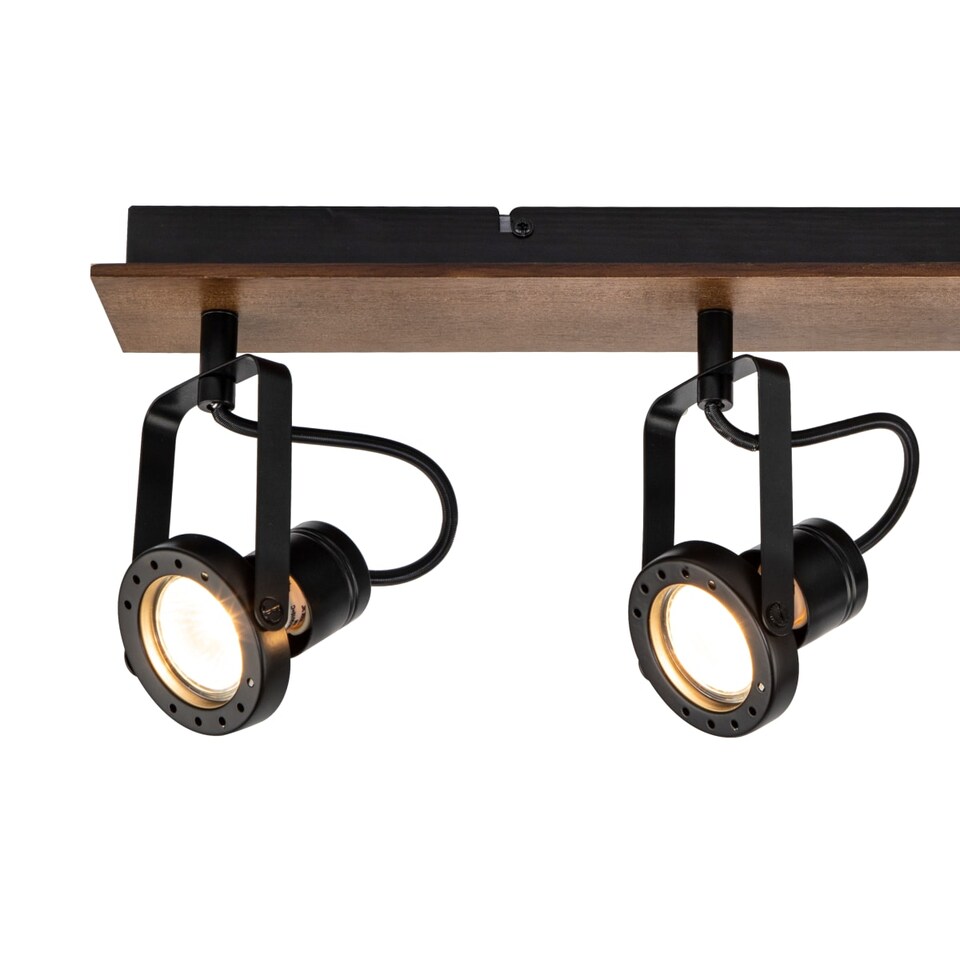 image 1 of COSYLYTE Riverton 4 Light Matt Black Spotlight with Walnut Wooden Backplate | Black | Walnut wood | 1