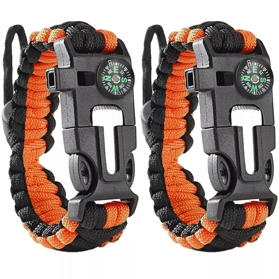 image 1 of Paracord Survival Bracelets Pair with Flint Fire Starter, Whistle and Compass, Outdoor Camping, Hiking, Bushcraft Gear