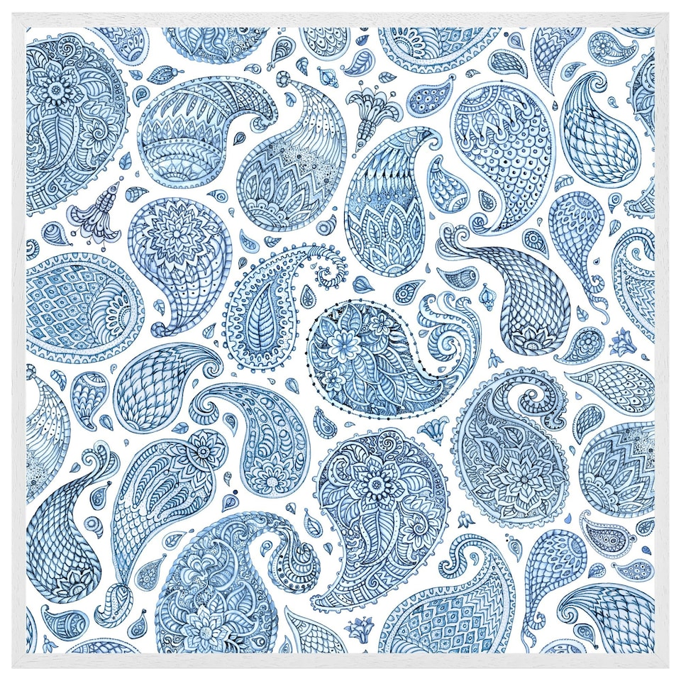 image 1 of Blue and white bo ho world (Picture Frame) White | XL