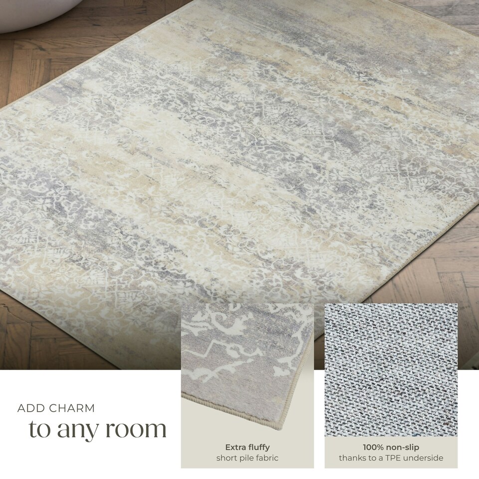 image 1 of Washable Rug Dalia - various sizes, faded pattern, easy-care short pile, non-slip Cream | 170 x 120 cm