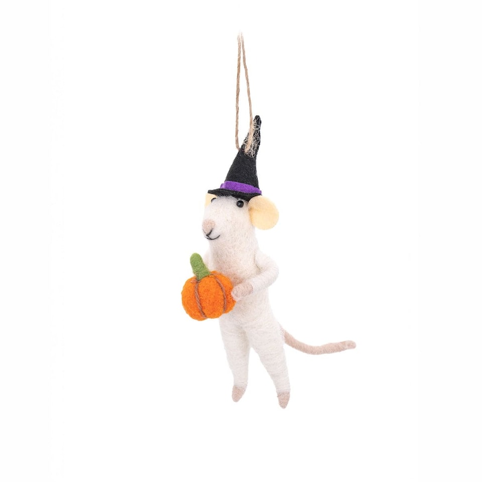 Sass & Belle Felt Witch Mouse with Pumpkin Halloween Decoration