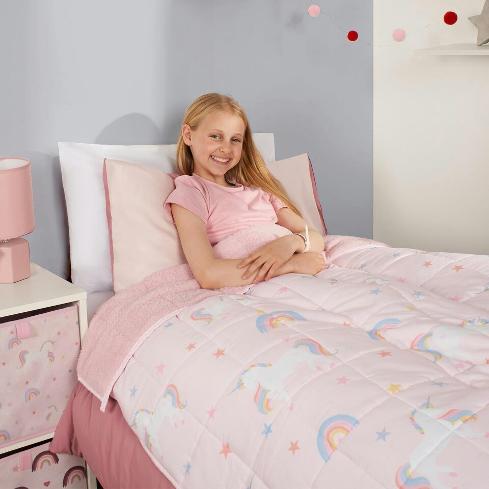 image 1 of OHS Kids Unicorn 3kg Weighted Blanket Sleep Therapy Sensory Anxiety Teddy Fleece, 110x150cm - Blush Pink