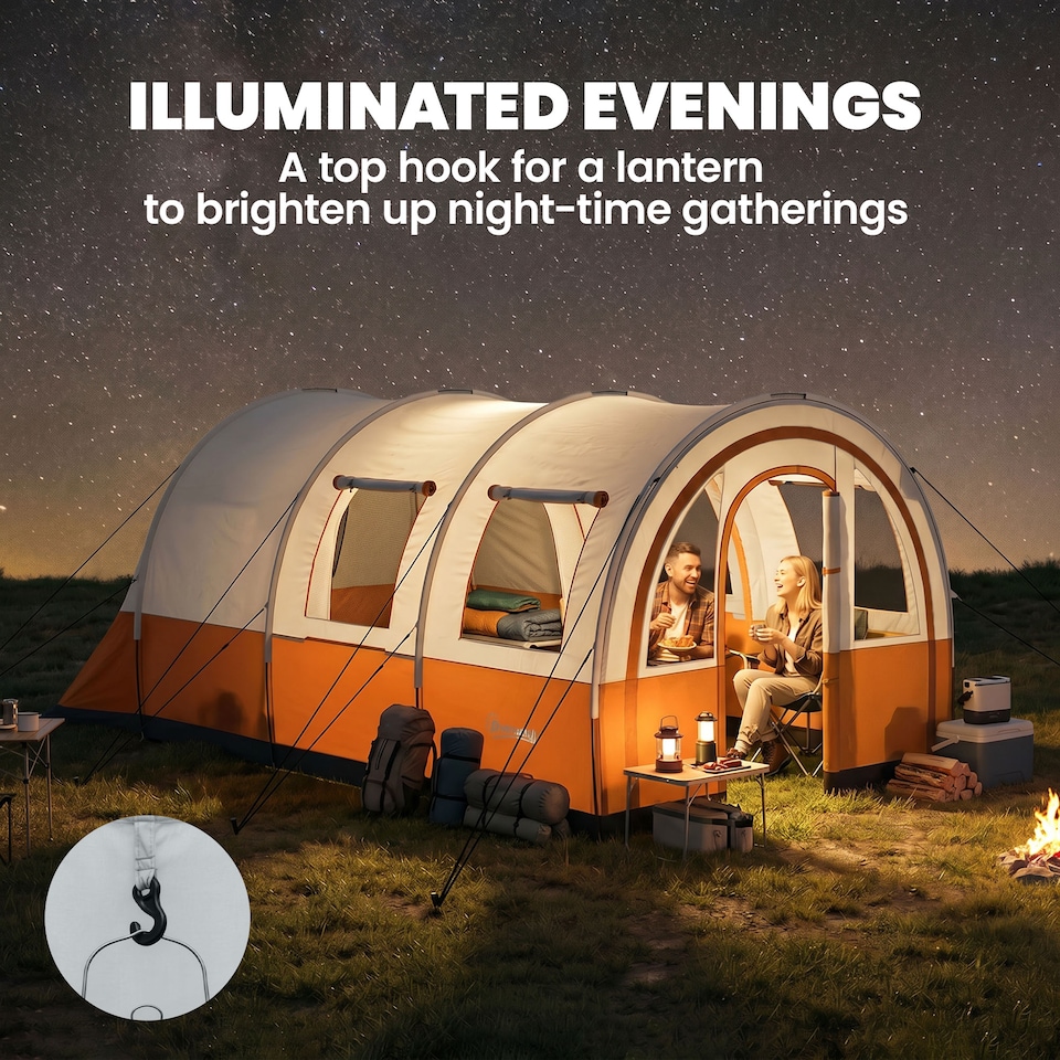image 1 of Outsunny Camping Tent, 3000mm Waterproof Family Tent for 3 Man, Orange