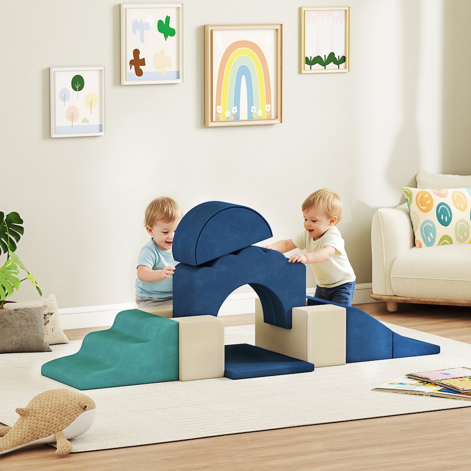 image 1 of AIYAPLAY Kids Soft Play Set, 7 Piece Foam Climbing Blocks, Dark Blue
