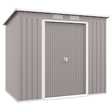 Outsunny 7 x 4ft Lean to Garden Shed with Foundation Kit, Double Door and Vents, Outdoor Metal Storage Shed for Equipment Tools, Grey